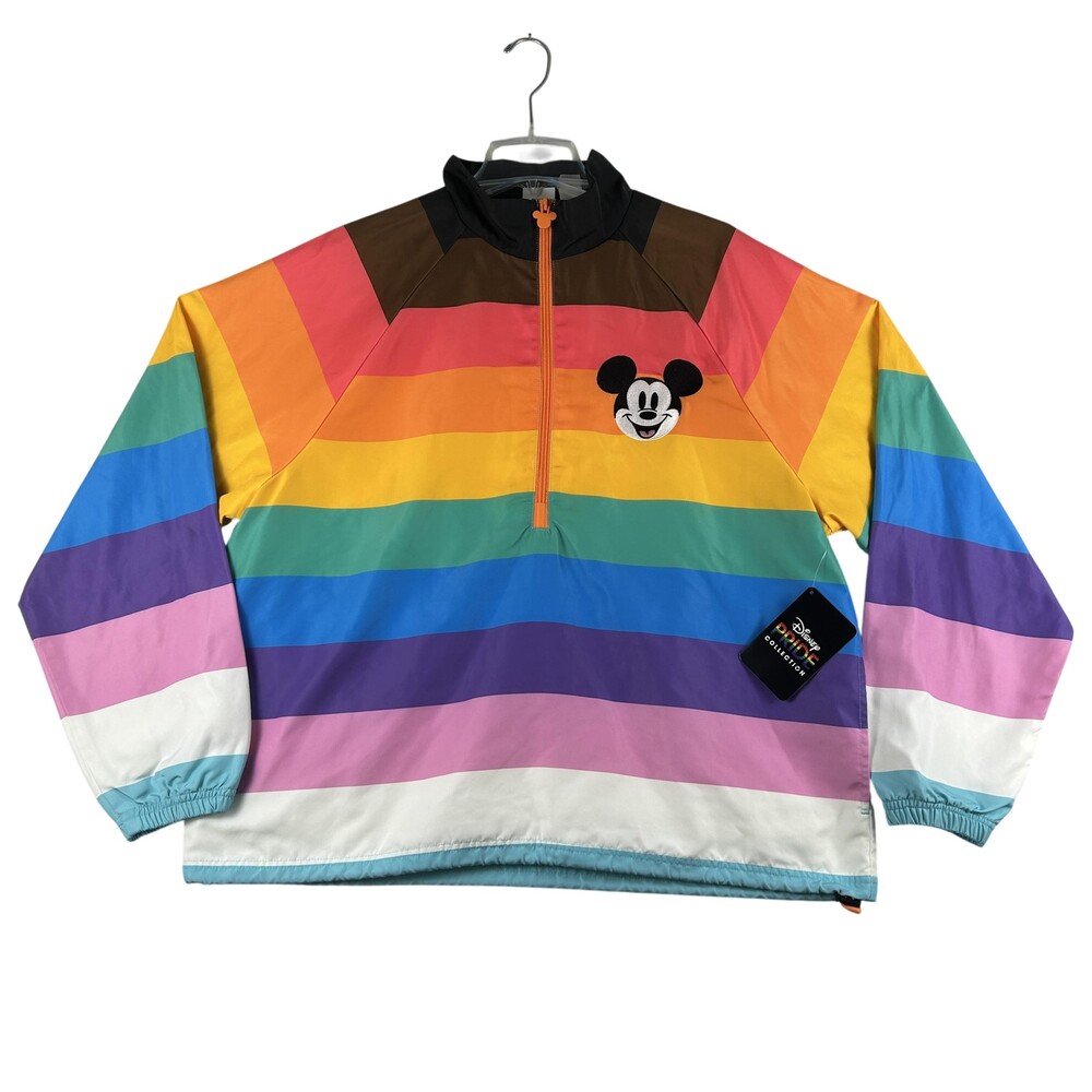 Disney Jacket Womens Large Rainbow Mickey Pride 1/2 Zip Windbreaker Striped